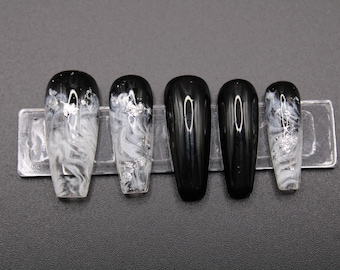 Black Marble Press on Nails | APRES GEL-X | Trendy Nails | Black Nails | Luxury Nails | Marble Nails