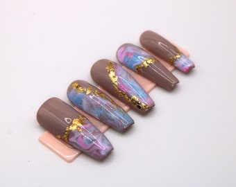 Pink & Blue Marble Press on Nails | APRES GEL-X | Trendy Nails | Baby Shower Nails | Luxury Nails | Marble Nails