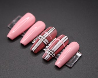 Pink Plaid Press on Nails | APRES GEL-X | Plaid Nails | Budget Nails | Pretty in Pink