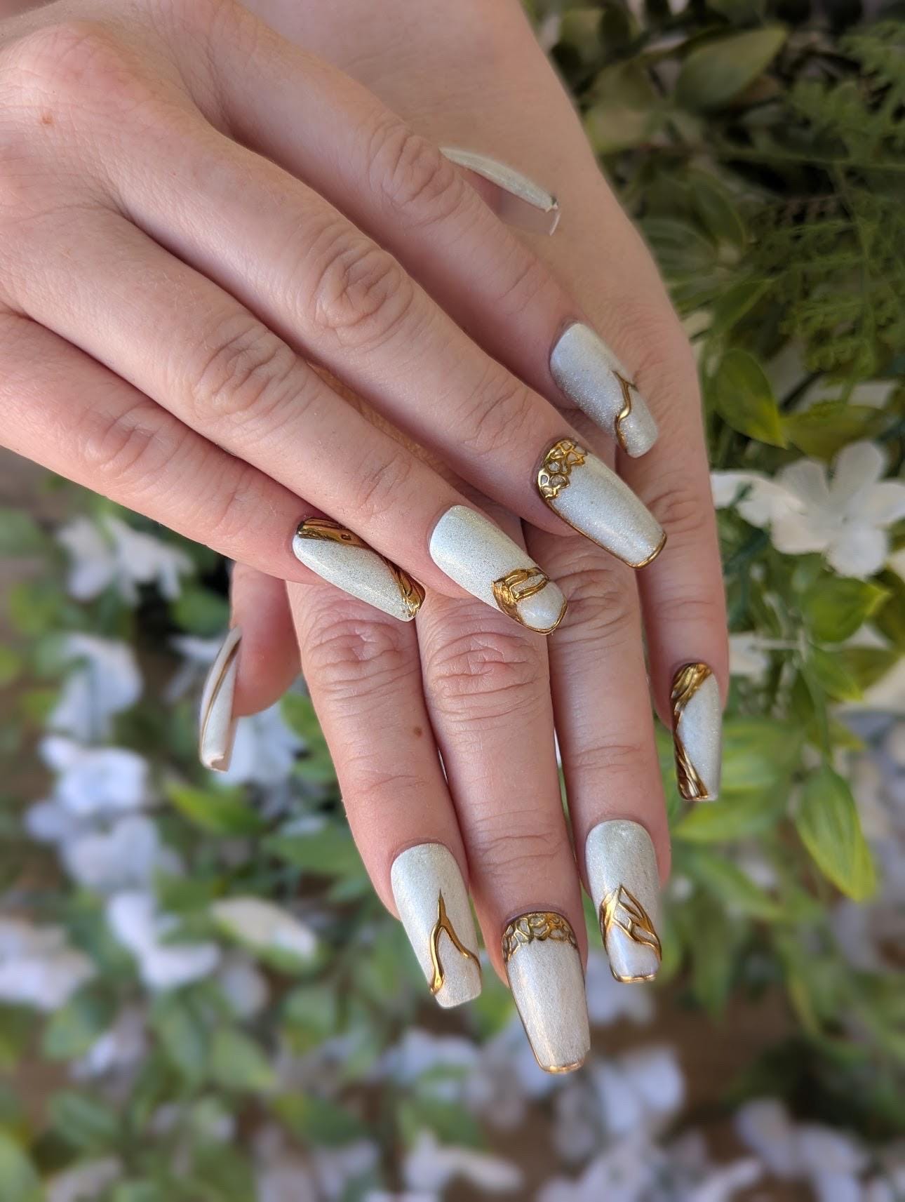 Ethereal Elven Press on Nails | APRES GEL-X | White Cat Eye Nails