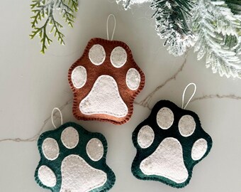 Snowy Paw ornament, felt ornament, dog paw ornament