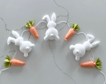 Felt Easter Garland | Felt Easter Bunny | Bunny Decor | Easter Decor | Easter Theme | Bunny Garland | Carrot Garland |