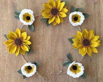 Felt Sunflower Garland, Floral Garland, Sunflower, Spring Garland, Easter Garland