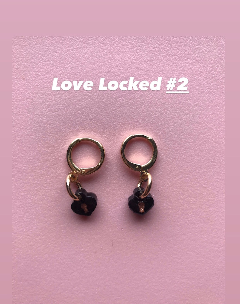 Dainty Gold Huggie Hoop Earrings Love Locked Distressed Love
