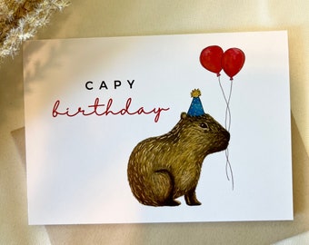 Cartes de voeux aquarelle bestiole - girafe - capybara - écureuil - drôle, jeu de mots, carte vierge
