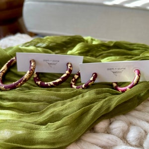 MAROON + GOLD Clay Hoop Earrings - lightweight - hypoallergenic - handmade