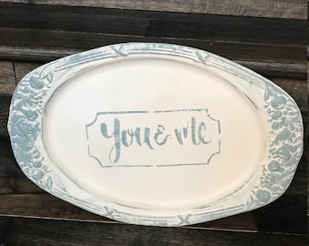 Vintage Tray, "You and Me"  Antique Silver Serving Dish, Wedding Gift - Decoration, Cake Table, Gift for any occasion,