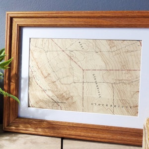 STOCKBRIDGE/MERRILLSVILLE, NY: Carte vintage montrant la topographie de West Stockbridge New York {Cadre inclus}