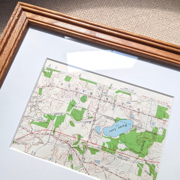 NORTHAMPTON, OH: Vintage Map showing the topography of Northampton and surrounding areas {Frame Included}