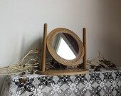 RES folk MIRROR Shaving Station, OLD Vintage Rustic Mirror Wooden Swivel Looking Glass Wood Carved Natural Dressing Table Mirror Hungary