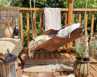 Dough bowl Garden swing.  Garden furniture.  Unique seating outdoors hammok. Wooden trough