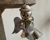 1950s German Vintage Christmas Angel: A Rare Collectible with Silver Foil, Pipe Cleaner, and Cotton Threads – A Holiday Classic
