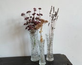 Set of 3 Cut GLASS vases. Flower display, Vintage Eye catching Home Decor, Unique Design, Hand Cut, Crafted, heavy quality glass. Home Gift