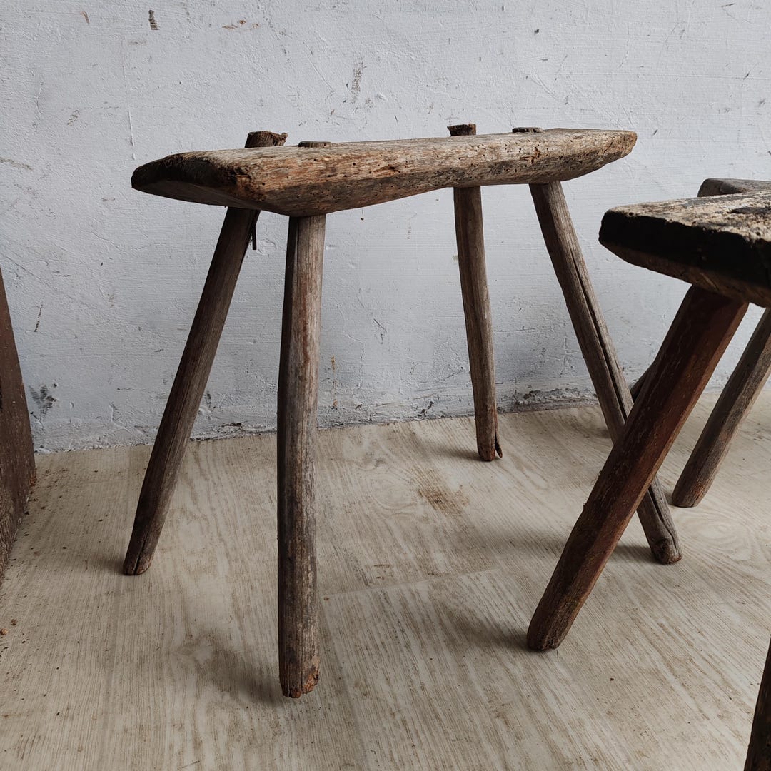Beautiful Antique Gnarly Rustic Hand-made Wooden Milk Stool or Small ...