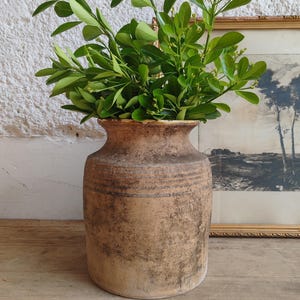 Antique Rustic Earthenware Pottery Storage Jar Crock Large Primitive Farmhouse Vase French Country Kitchen Vessel Handmade