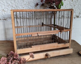 VINTAGE VOGELKOOI Primitief oud en handgemaakt tuindecor, keuken, huis, rekwisiet, fotografie, houten kooi, doos, veren, show, markt