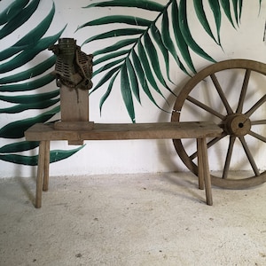 Original Antique Hand-Cranked Corn Sheller Grinder Built on Bench 1930's
