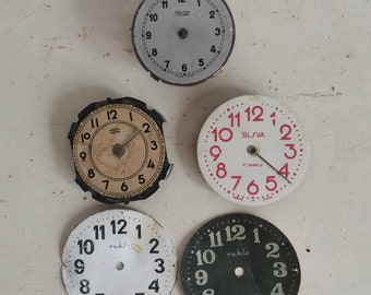 VINTAGE Clock faces, Really Rustic Looking OLD pieces, Very atmospheric, Nice Looking, European, Russian Clock, Rusty, Props, parts