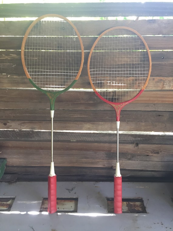 BADMINTON Rackets Set of two net sports game for 2 summer Fitness Fun and Games Adult Sport 2 Player Red Green Outdoor Indoor German Made
