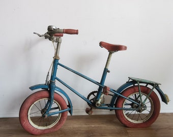 Seltenes russisches Sammlerfahrrad - Blau und Rot, 1950er Jahre Anhänger, Super Retro Fun, UDSSR Fahrrad. Original Teile Vintage Fahrrad.