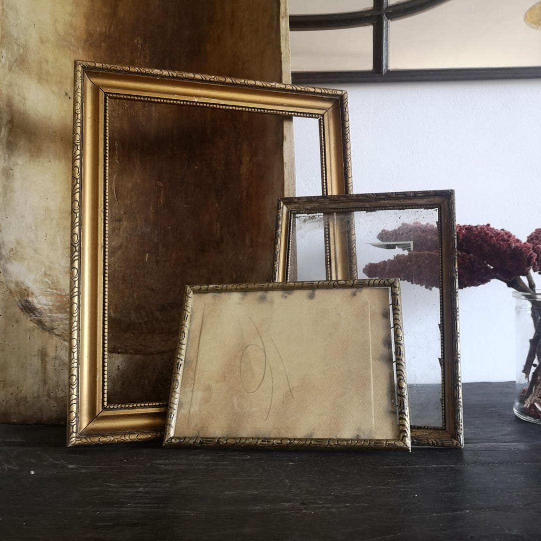 Set of 3 Decorative Antique Frames, Chipped Gold Rocco Gilt, Nostalgic ...