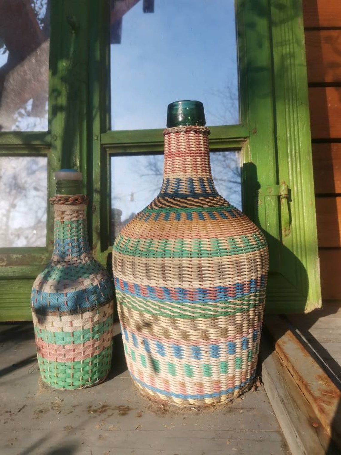 BRIGHTEN up the Home Weaved Wicker BOTTLE Colorful Rainbow. Etsy
