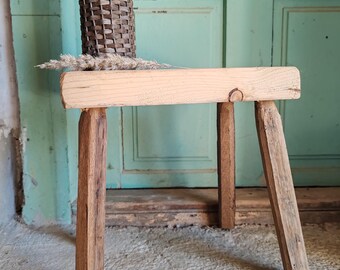 Antique Rustic Wooden Milking Stool Primitive Farmhouse Stool Reclaimed Herb Farm Northern Hungary Wooden Side Stool Country Cottage Decor