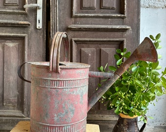 1940s Central European Galvanized Watering Can: Rare Antique Beauty Enchanting Patina - vintage Garden or Home Decor with Timeless Elegance