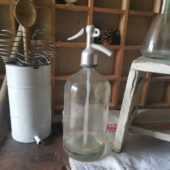 Vintage Soda Siphon, Seltzer Clear Glass Bottle, Siphon for Carbonated