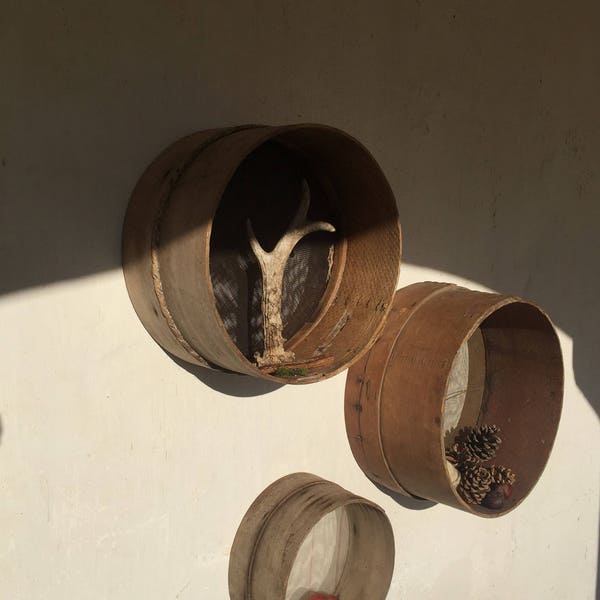 Delightful BentWOOD x 3 SIEVEs Antique bread Flour or seed Sifter collander Baking Rustic Shabby Kitchen Restaurant Decorative  Farm House