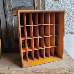Vintage Wooden Printers Tray Letterpress Type Case Display Cabinet Shadow Box Collection Organiser Rustic Industrial Dovetail Joints