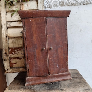 Hand crafted 1920s wood Apothecary Cabinet. Jewelry, Box-Mini Herb or aromatherapy Cupboard, primiti, Up-cycle, Organise Trinket, Primitive