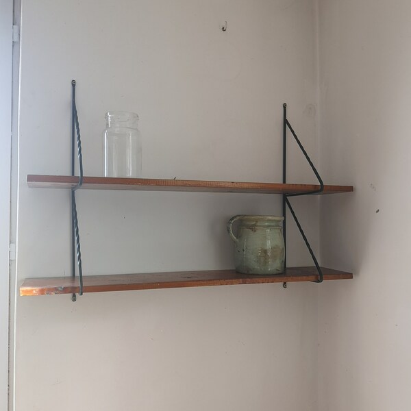 Vintage 1950s Central European Mid-Century Modern Cast Iron String Shelf Brackets Strong, Robust, Stylish for Customized Shelving Delight