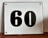 House Number Badge Door Fitting, Sign number sixty 60 , Vintage Decor, Door, Square Enamel Vintage Home Badge, Retro Numbers, Old Font