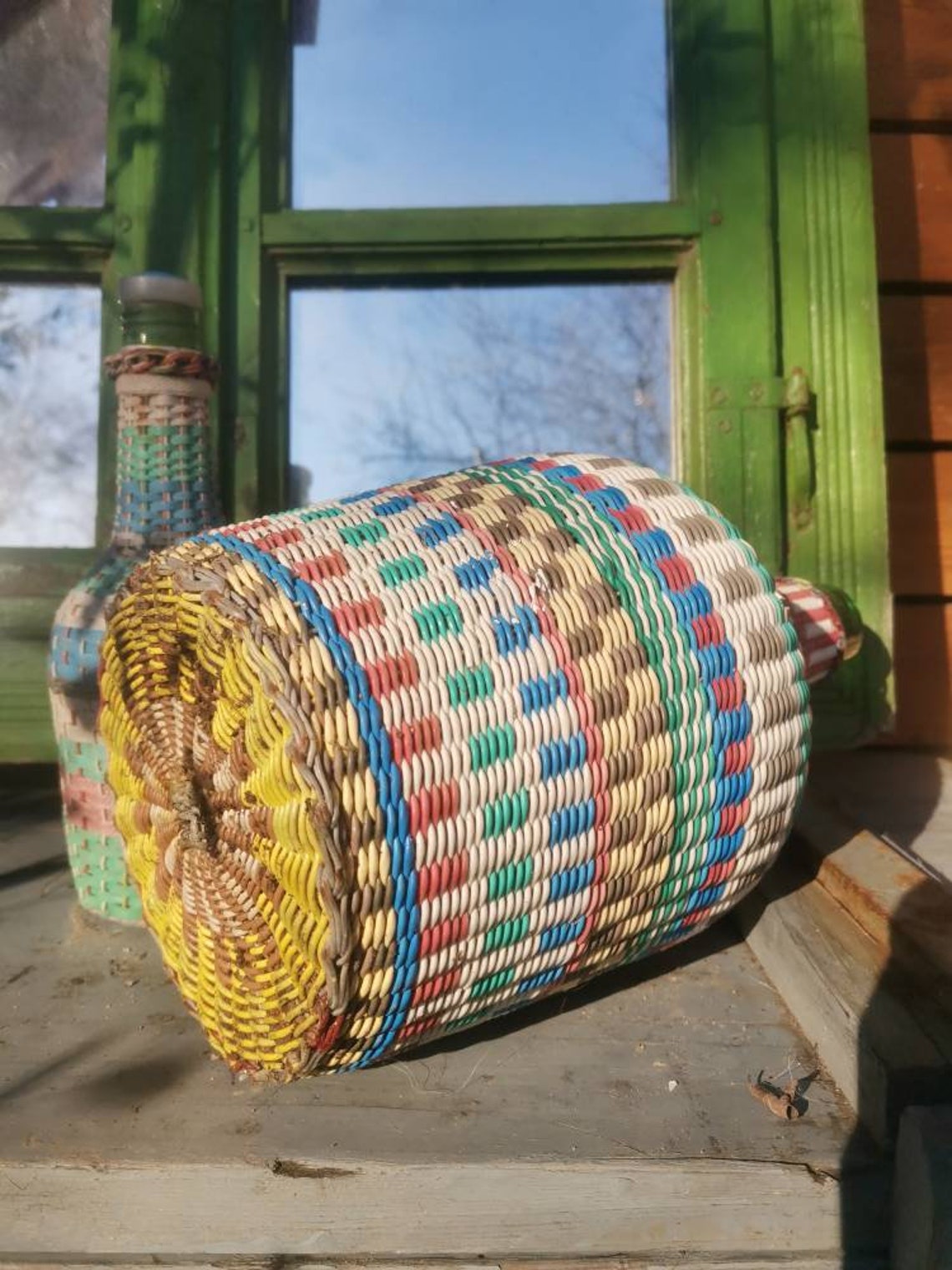 BRIGHTEN up the Home Weaved Wicker BOTTLE Colorful Rainbow. Etsy