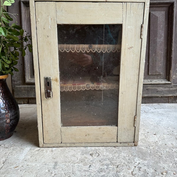 Chippy White Wooden SHABBY Apothecary Bathroom Medical Cabinet Small Jewelry Box-Mini Chest Herb Cupboard Tea Hand Made Primitive rustic