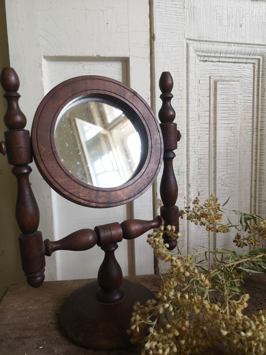 FOLK MIRROR Shaving Station, OLD Vintage Rustic Mirror Antique Wooden