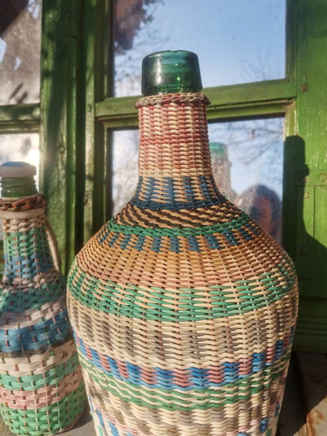 BRIGHTEN up the Home Weaved Wicker BOTTLE Colorful Rainbow. Etsy