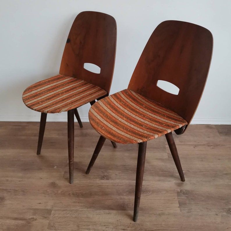 Chairs Vintage Czechoslovakia Dining Tatra Nabytok 1960 's mid century Rare Unique Seating Solid Oak Barcelona Legs Vintage Seats image 6