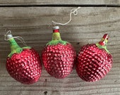 1950s Vintage Strawberry Christmas Decorations - Set of 3: Bright, Quirky, Budapest History, Hand-Painted, Perfectly Aged for Holiday Charm