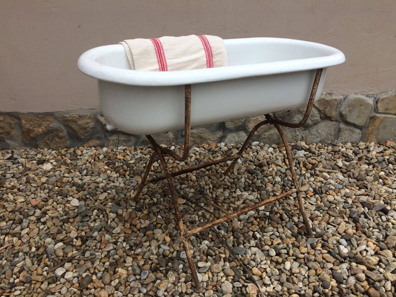 Enamel Baby BATH Basin VINTAGE Hungarian with Drainage