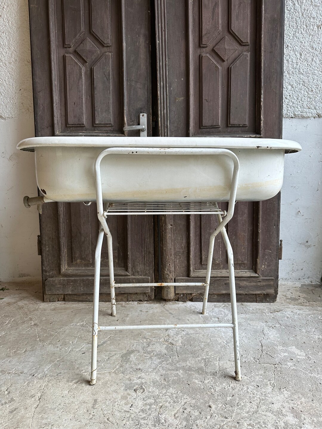 Enamel Baby Bath Basin VINTAGE Hungarian With Drainage Hole 1940,s