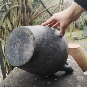 Black Terracotta Vintage earthenware clay handmade pottery jug bottle water wine c1930s Hungarian, Pot, Flask, wine pitcher Vase Decor image 7