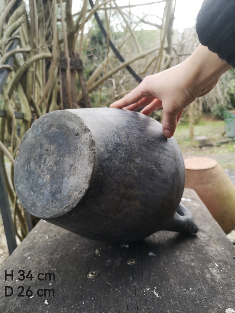 Pichet en terre cuite fait main en terre cuite noire, bouteille d'eau, vin hongrois des années 30, pot, fiole, pichet à vin, décoration de vase image 7