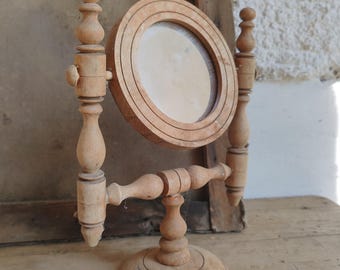 Espejo folclórico, tocador rústico antiguo, espejo giratorio de madera antiguo, espejo de tocador de madera tallada natural, Hungría