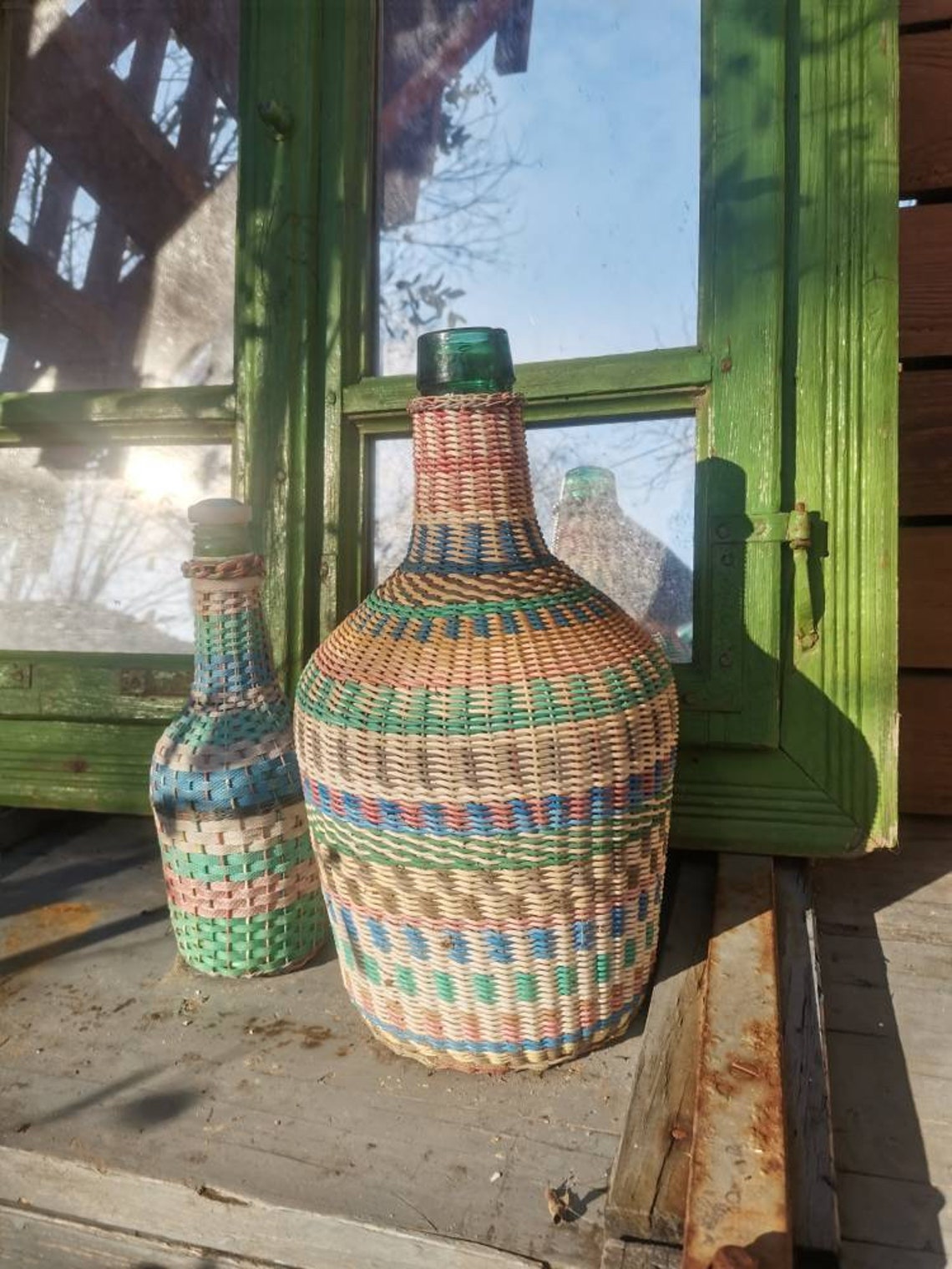 BRIGHTEN up the Home Weaved Wicker BOTTLE Colorful Rainbow. Etsy