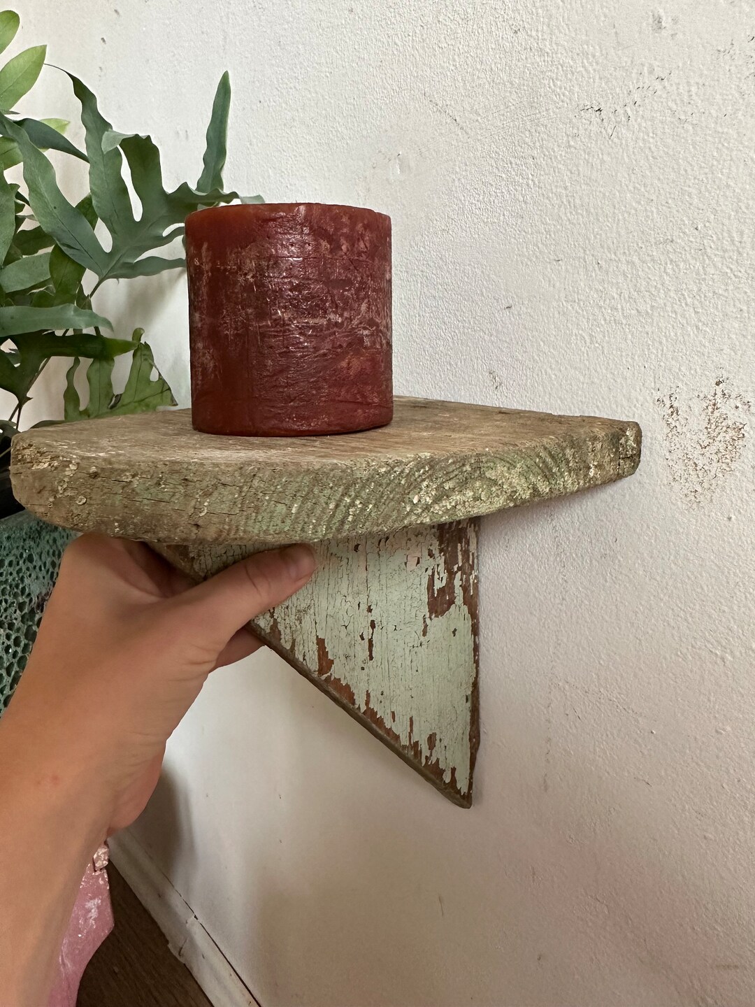 Hand Made Wooden Small Shelf, Wall Mount, Candle or Plant Holder