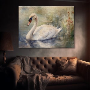 Swan Art, Graceful Elegance, Large Canvas Wall Art, Vintage Swan Art Print, Antique Wall Decor, Swan Canvas Wall Decor, Bird Gifts,