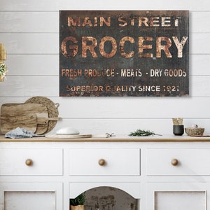 Main Street Grocery Sign Large Canvas Wall Art Faux Metal Etsy