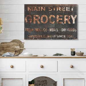 Main Street Grocery Sign, Large Canvas Wall Art, Faux Metal Sign, Primitive Decor, Rustic Wall Art, Vintage Grocery Sign, Personalized Gifts